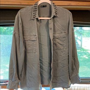 Dark Grey Button Down w/ Spike Detail